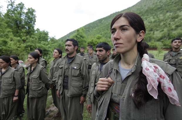 Kurdistan Workers Party (PKK) fighters stand at formation in northern Iraq