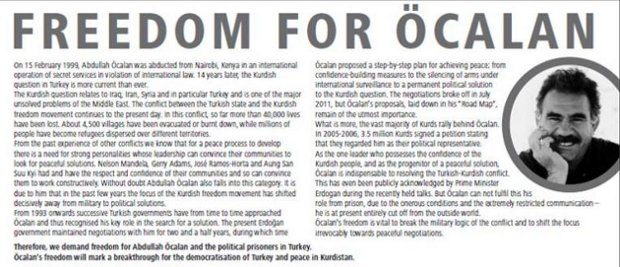 Freedom for Öcalan appeal in the Guardian